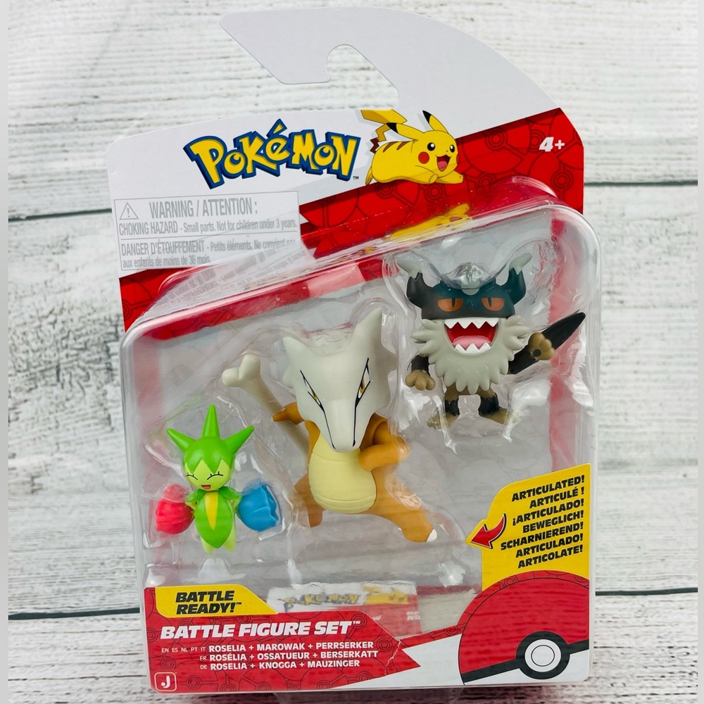 Pokemon Battle Figure Set W/ Roselia Marowak & Perrserker Toy Figures - NEW